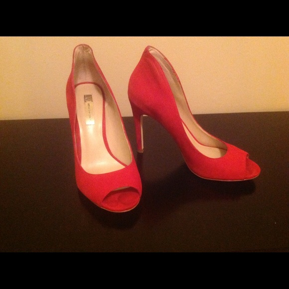 Red Peep Toe Pumps - Picture 2 of 3